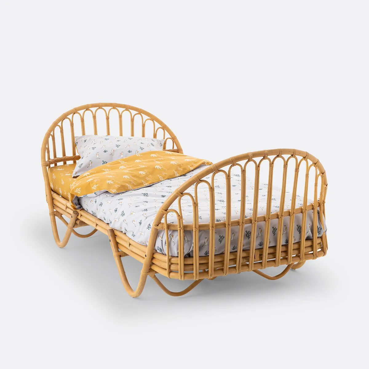 Lit Enfant Vintage En Rotin Avec Sommier Malu