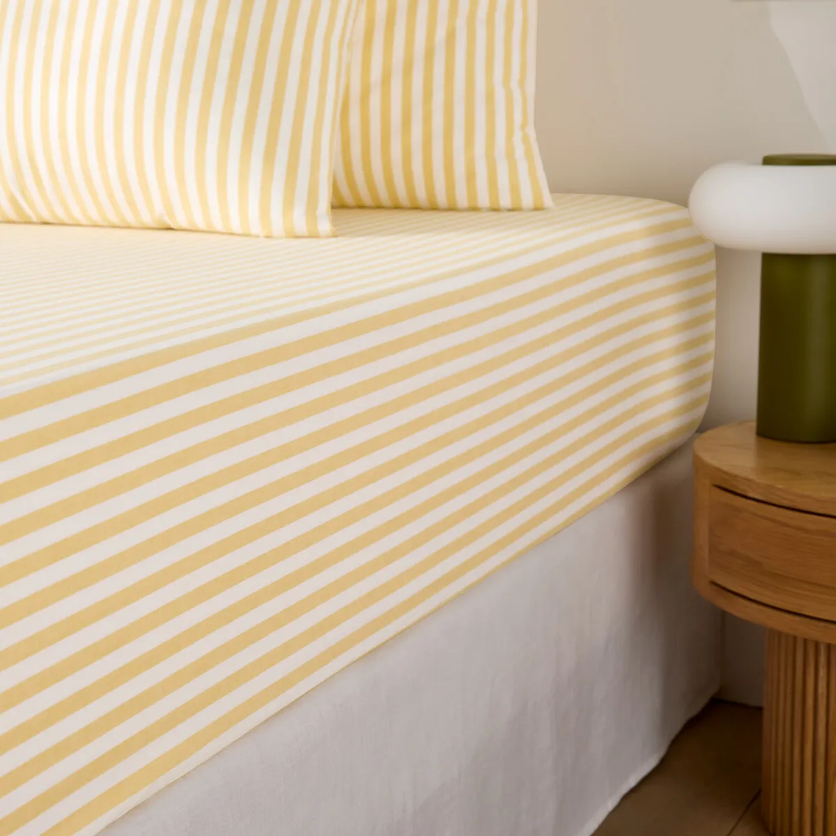 Drap-housse En Coton, Bonnet 30 Cm, Rayures En Tissé-teint, SOIZIC JAUNE