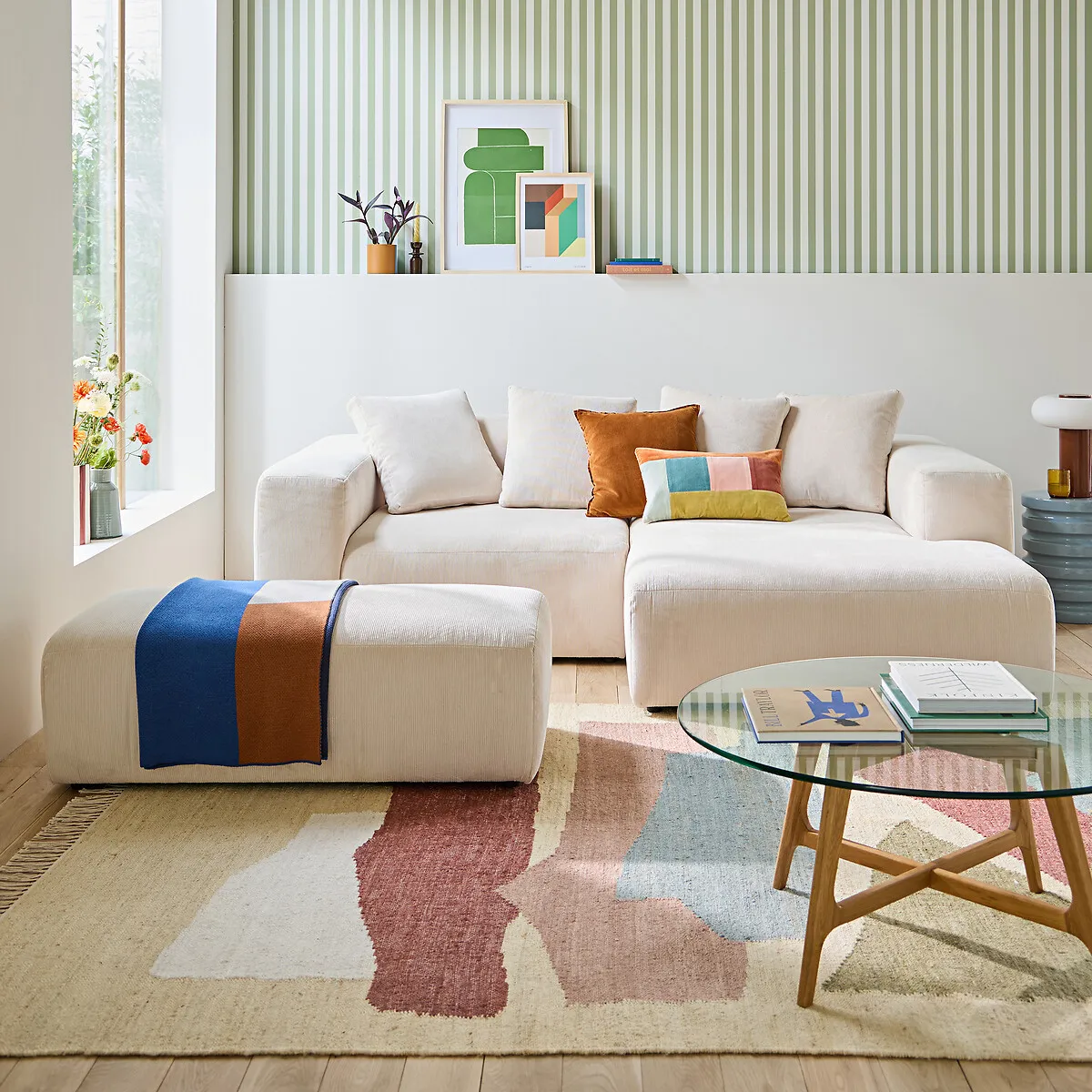Pouf XL, En Velours Cotelé Fines Côtes, LIORA — vue 3