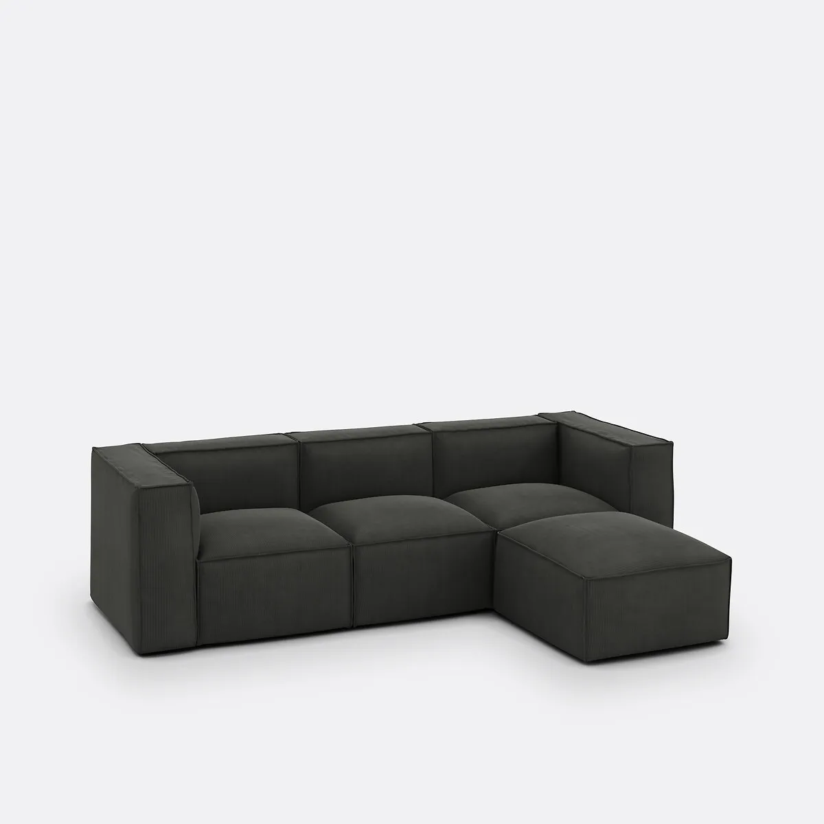 Canapé Modulable, 3 Places Et Pouf, En Velours Côtelé Fines Côtes, SEVEN — vue 3