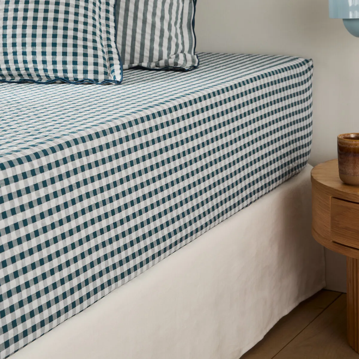 Drap-housse Coton Seersucker 30 Cm, COTTAGE BLEU