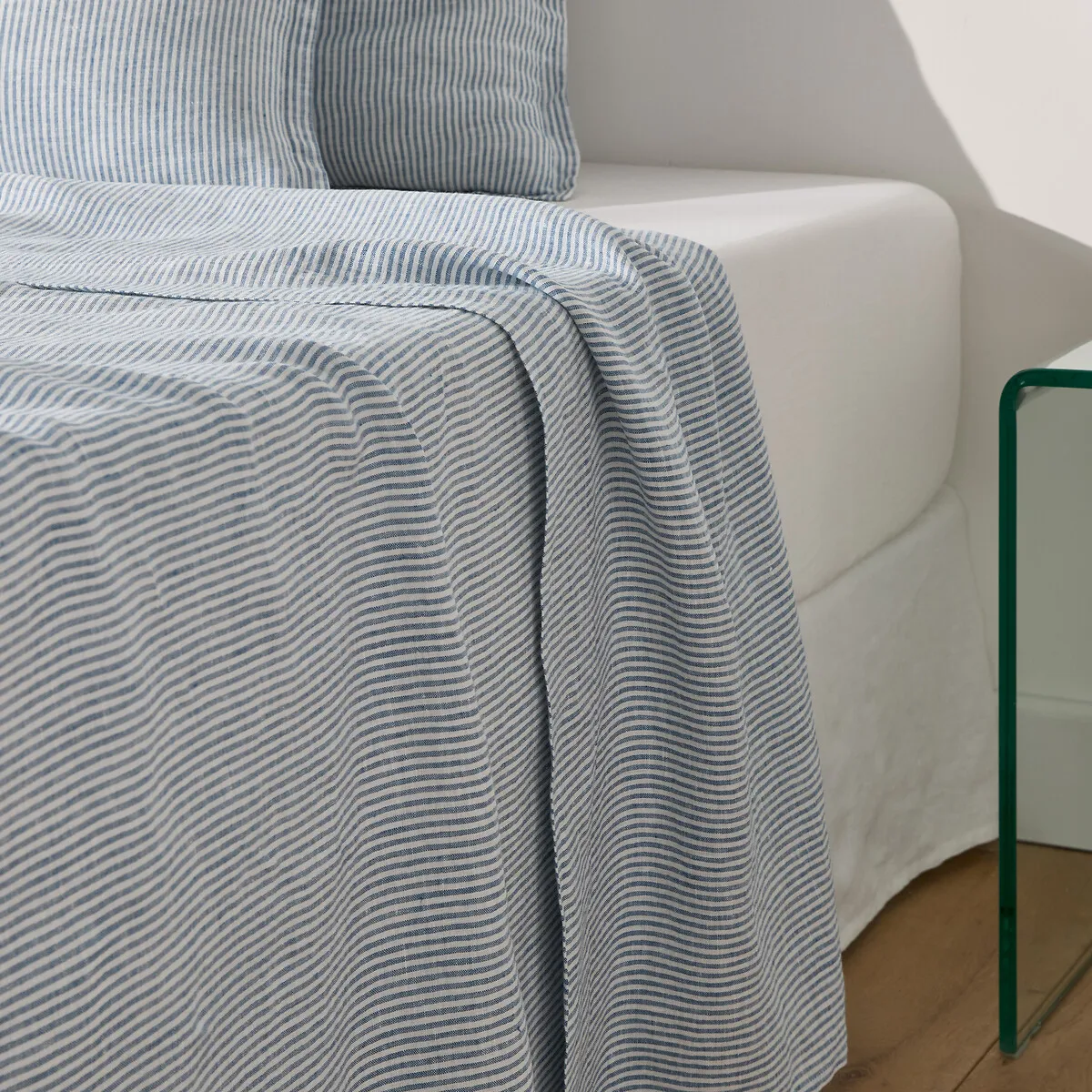 Drap Plat En Lin Lavé, Limona Bleu