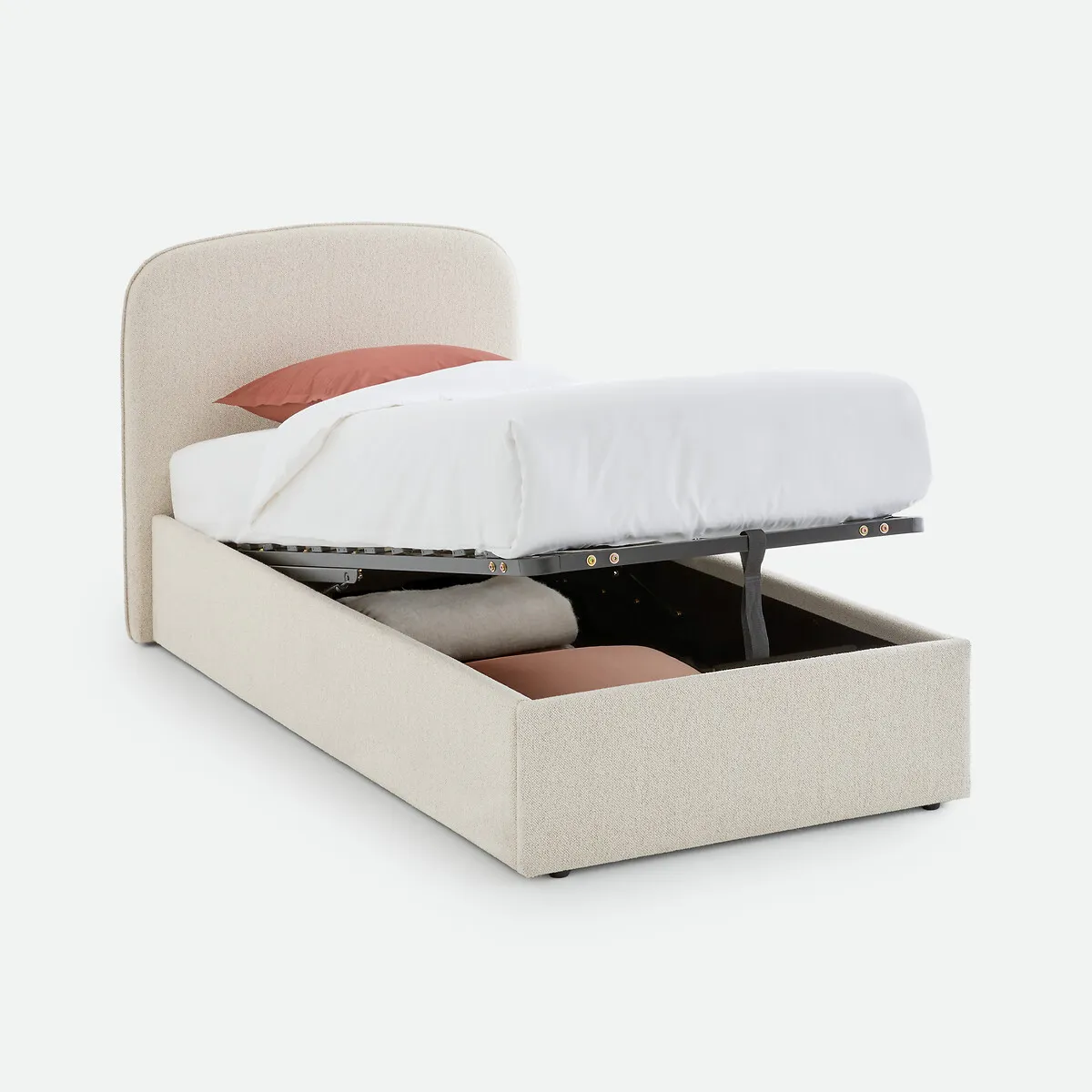 Lit Coffre Avec Sommier Relevable, Tissu Bouclette, CONTO
