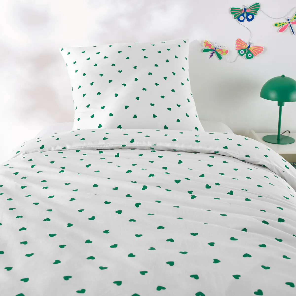 Parure Enfant, En 50% Coton Recyclé, Avec Taie Carrée, Scacco Vert