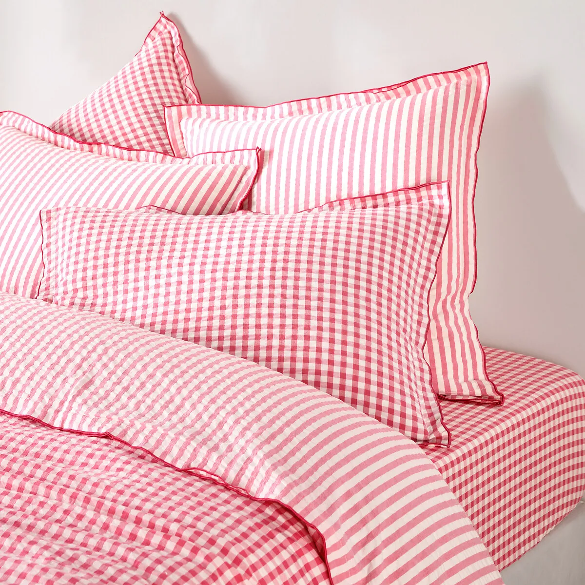 Drap-housse Coton Seersucker 30 Cm, COTTAGE FRAMBOISE — vue 3