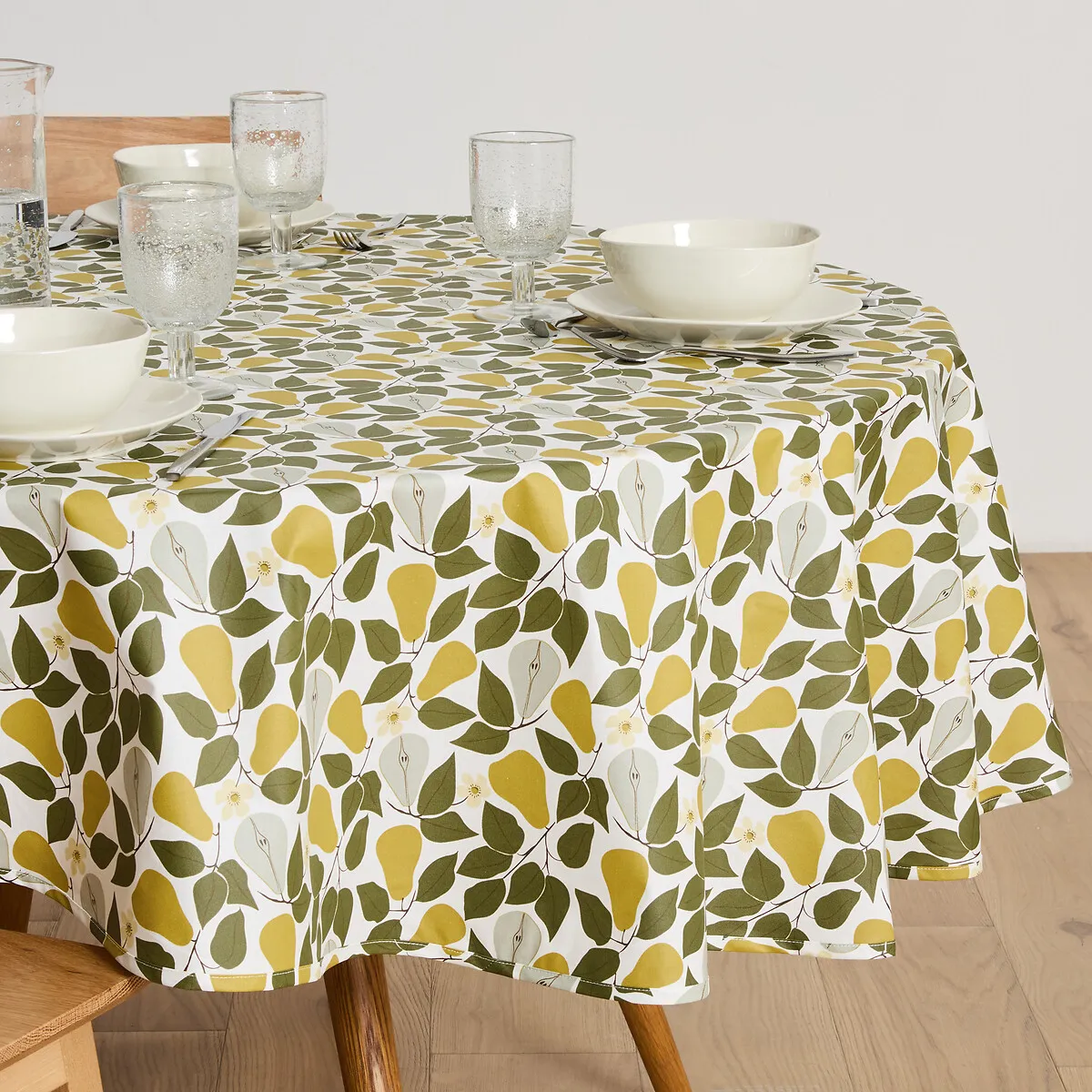 Nappe Ronde Imprimée, En Coton Enduit Souple, VINTAGE PEAR
