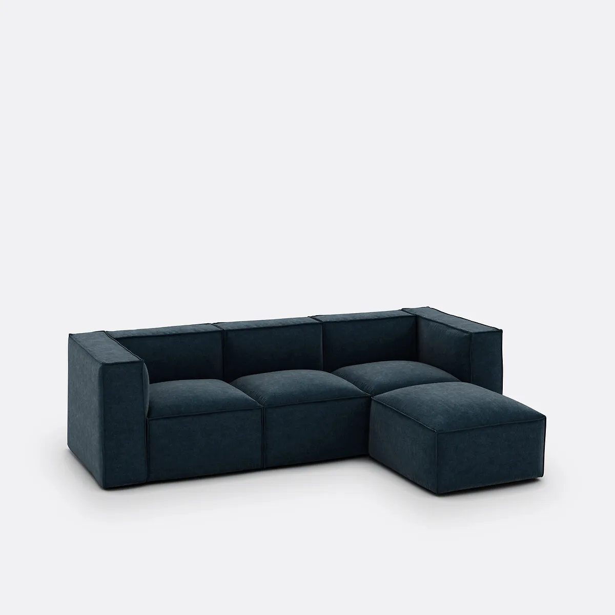 Canapé Modulable, 3 Places Et Pouf, En Velours Texturé, SEVEN — vue 3