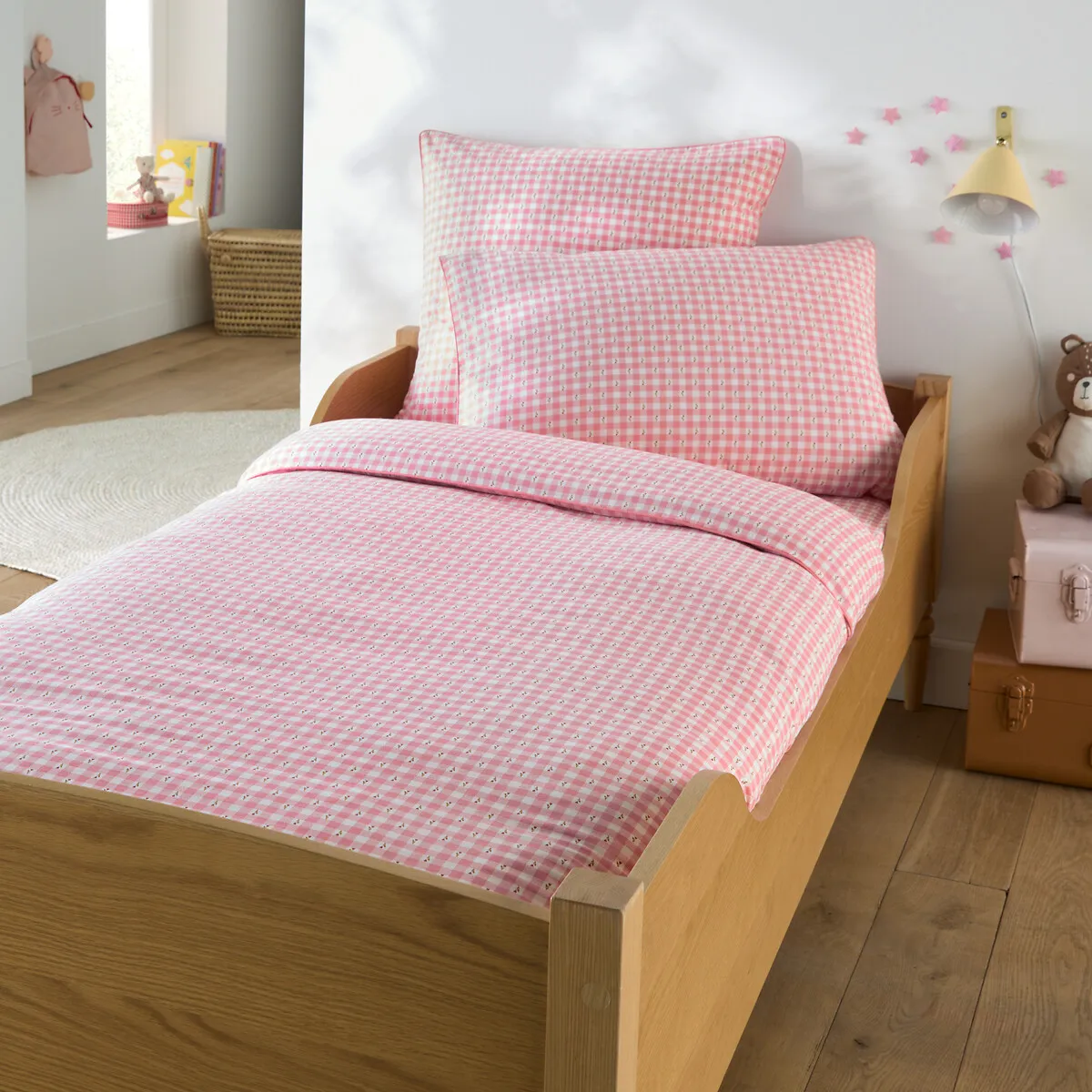 Housse De Couette En Coton Lavé, Vichy Fleuris — vue 3