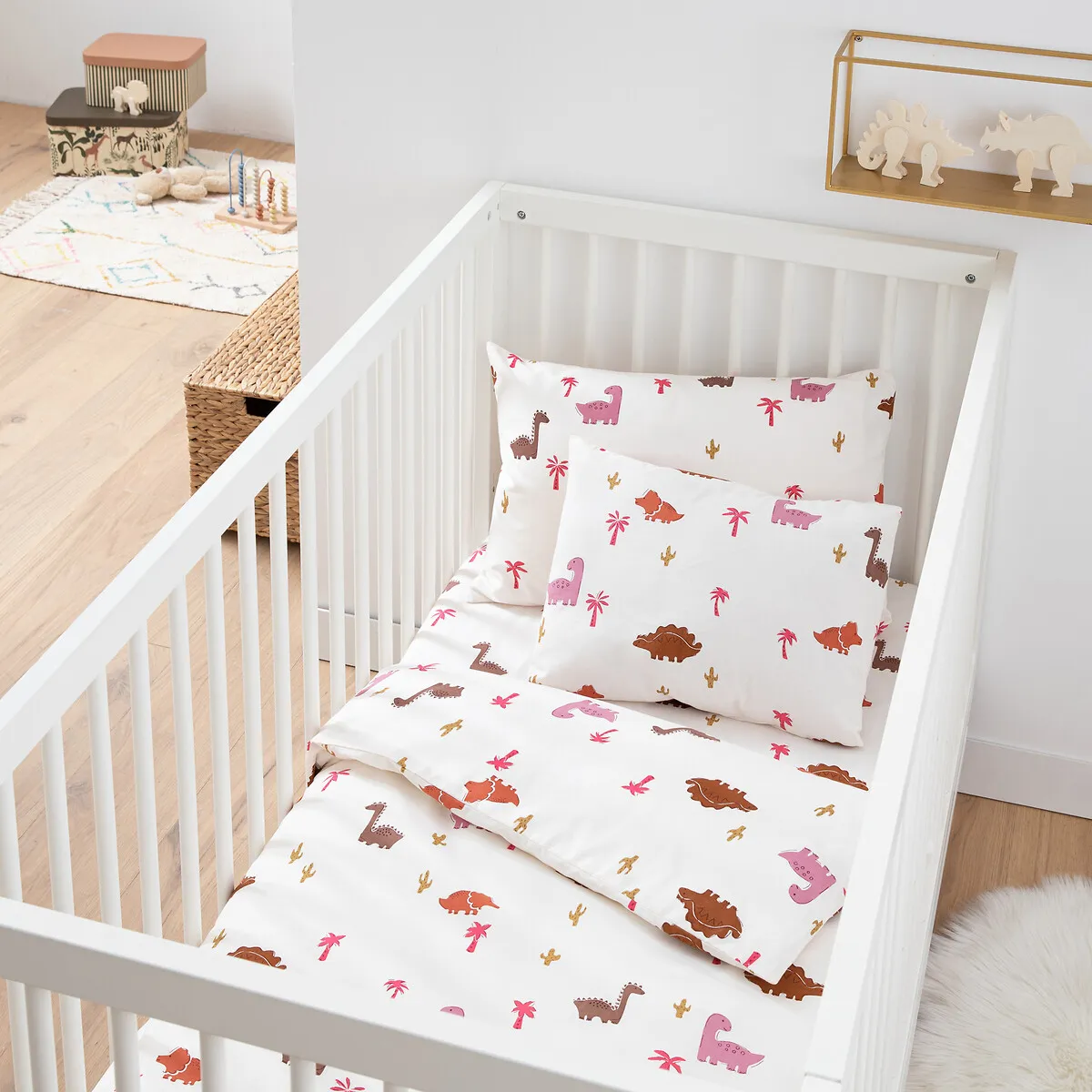 Housse De Couette Bébé En Coton, Dino Pop Rose