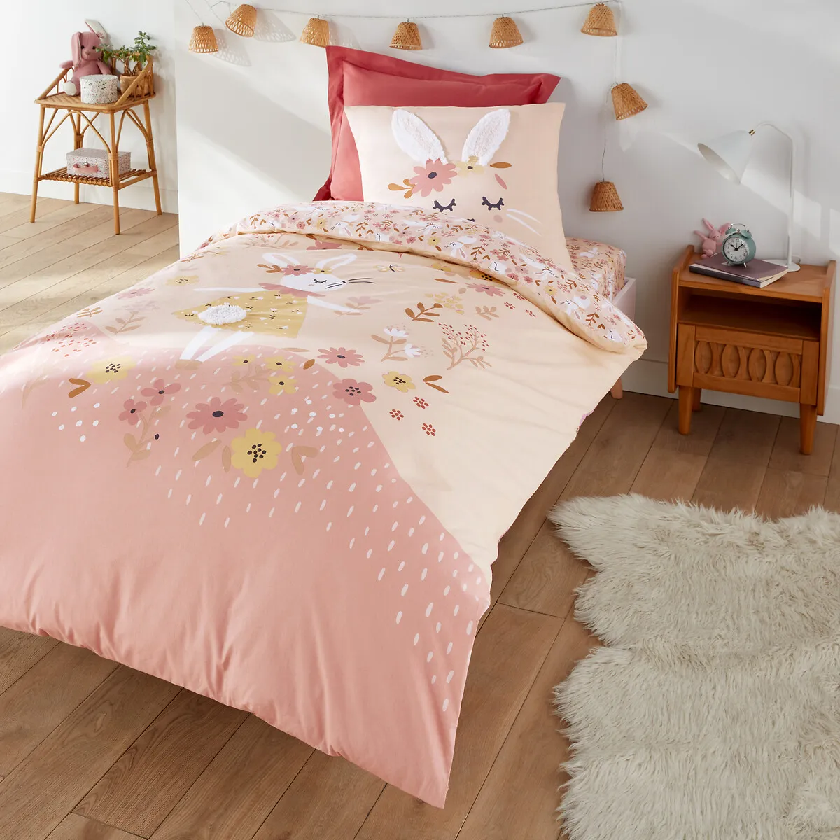 Housse De Couette Coton Biologique, Lapin Fleuri
