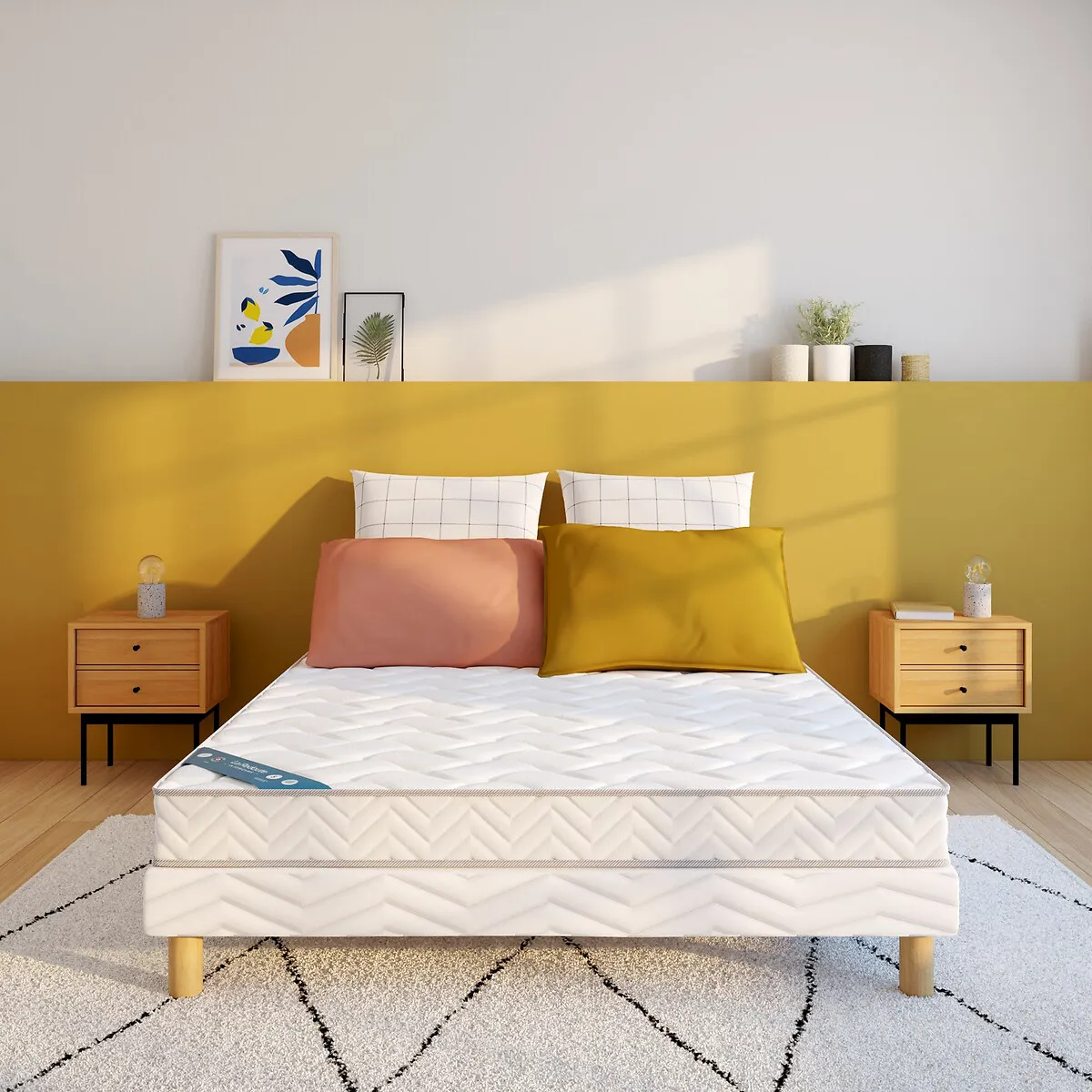 Ensemble Matelas Mousse HR 35 Kg/m3, Soutien Ferme, Accueil Moelleux + Sommier
