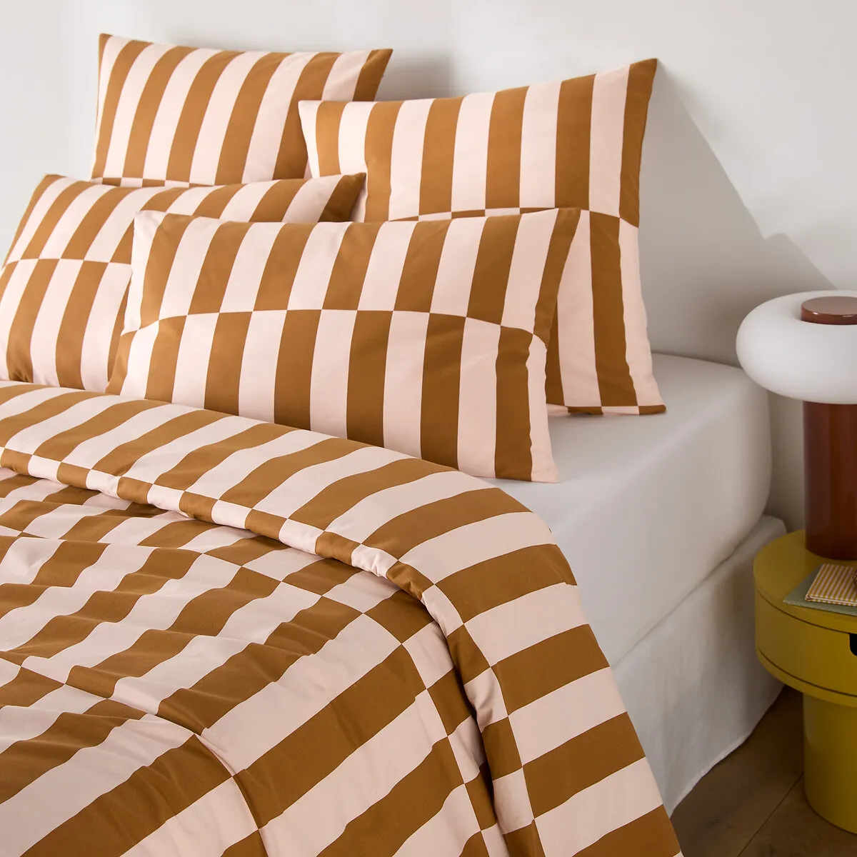 Housse De Couette En 50% Coton Recyclé, Imprimé Géométrique, TABAKA CARAMEL