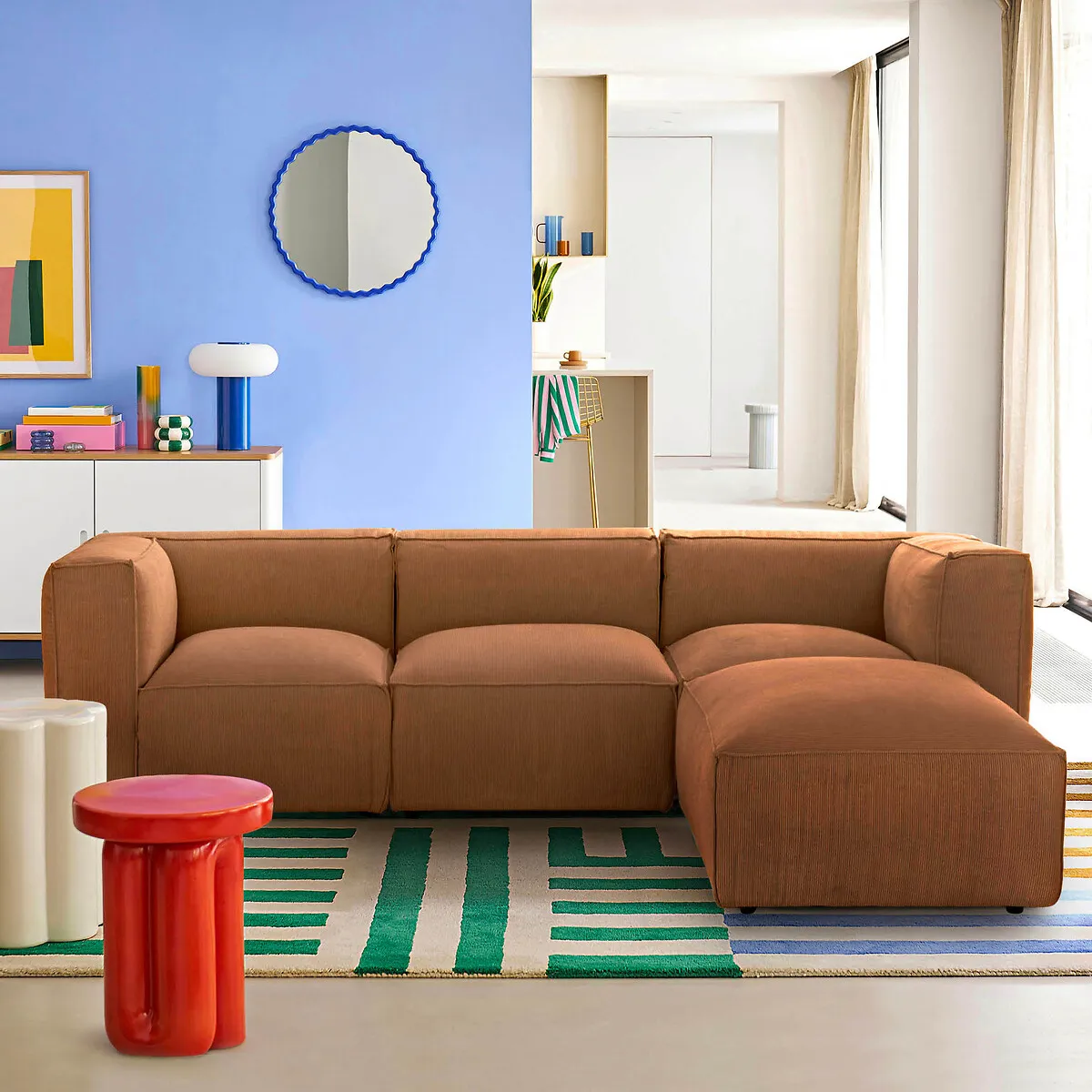 Pouf Modulable En Velours Côtelé Fines Côtes, SEVEN — vue 3