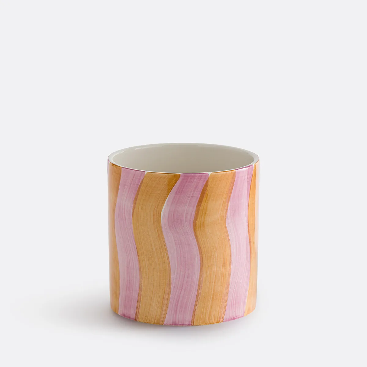 Cache-pot En Céramique Émaillée, À Rayures, Diamètre 14 Cm, TOUMA
