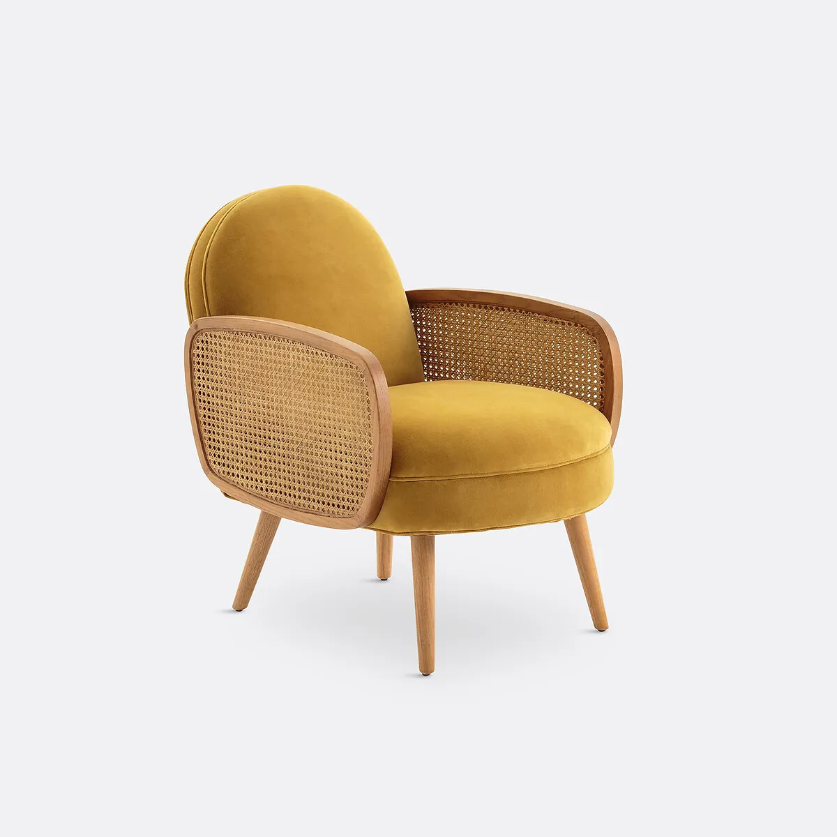 Fauteuil Velours Et Cannage, Buisseau