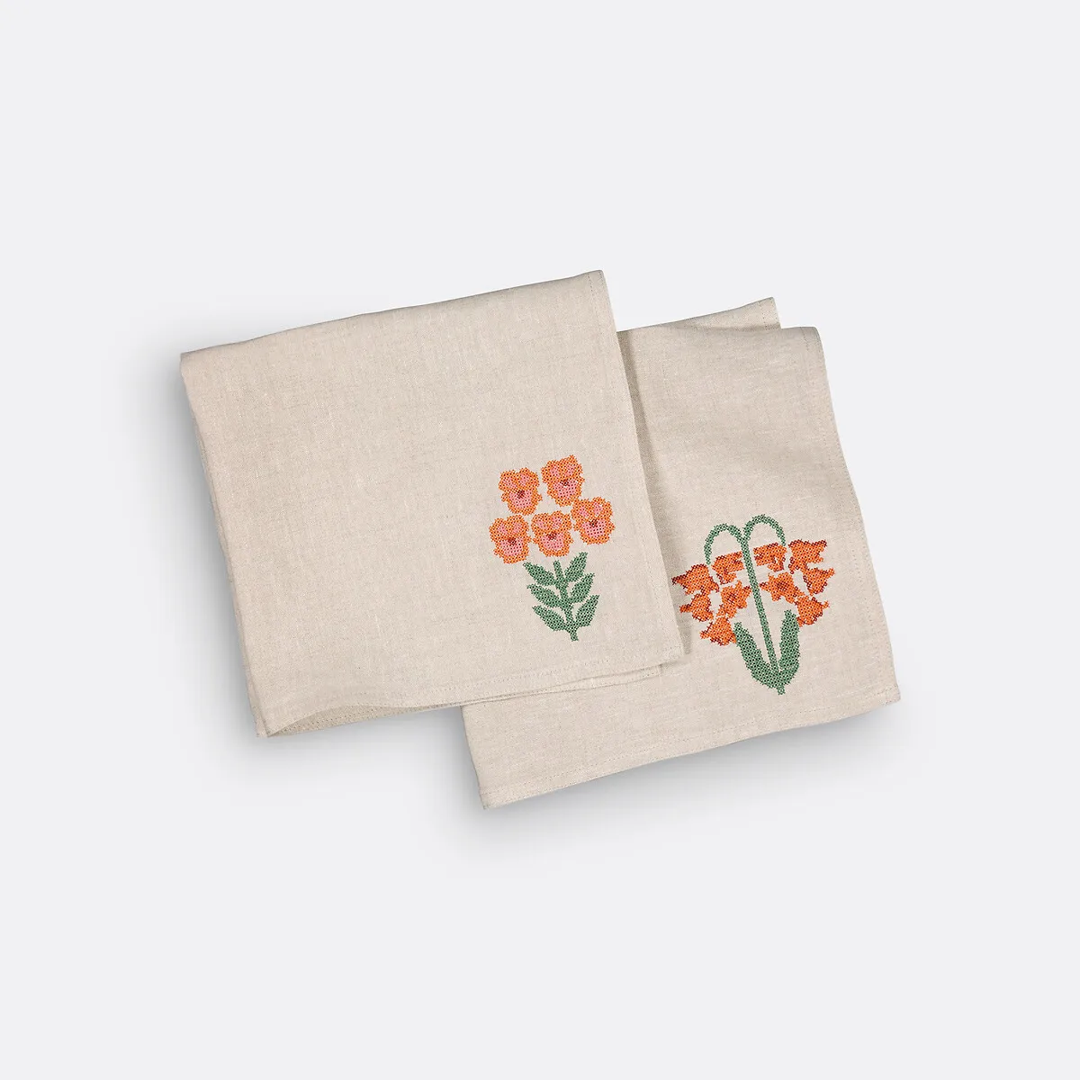 Lot De 2 Serviettes De Table Lin Brodé, Harlig