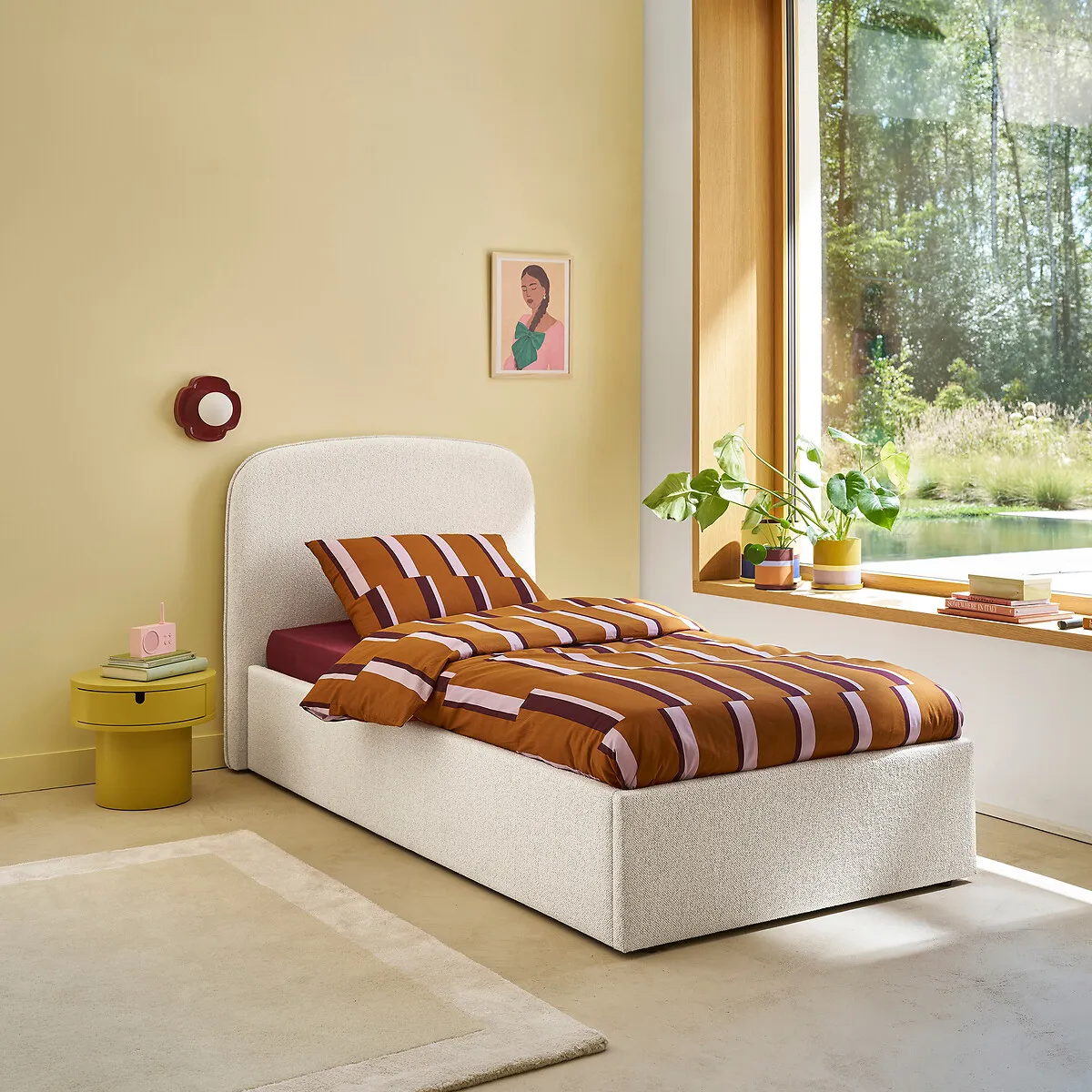 Lit Coffre Avec Sommier Relevable, Tissu Bouclette, CONTO — vue 3