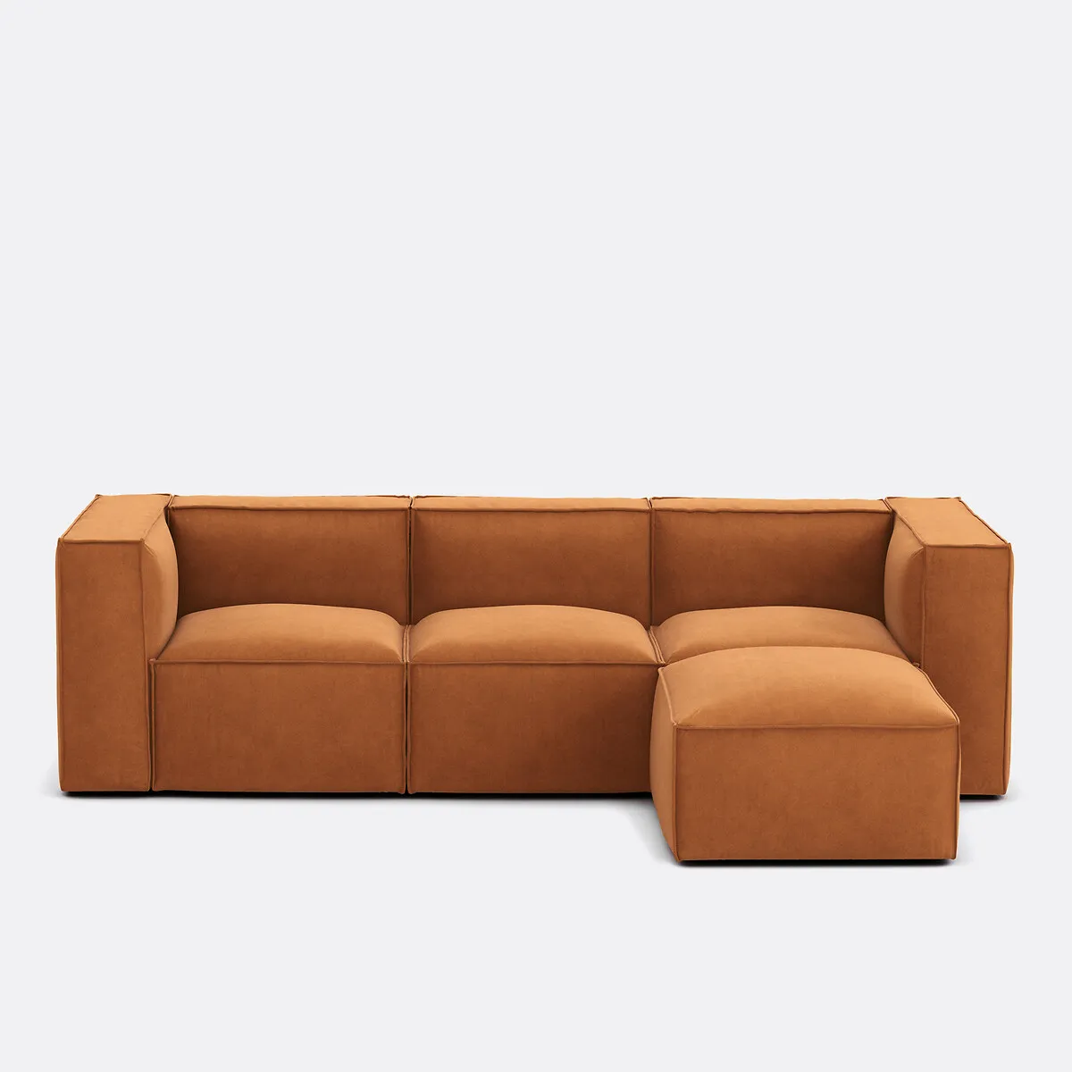 Canapé Modulable, 3 Places Et Pouf, En Velours Texturé, SEVEN