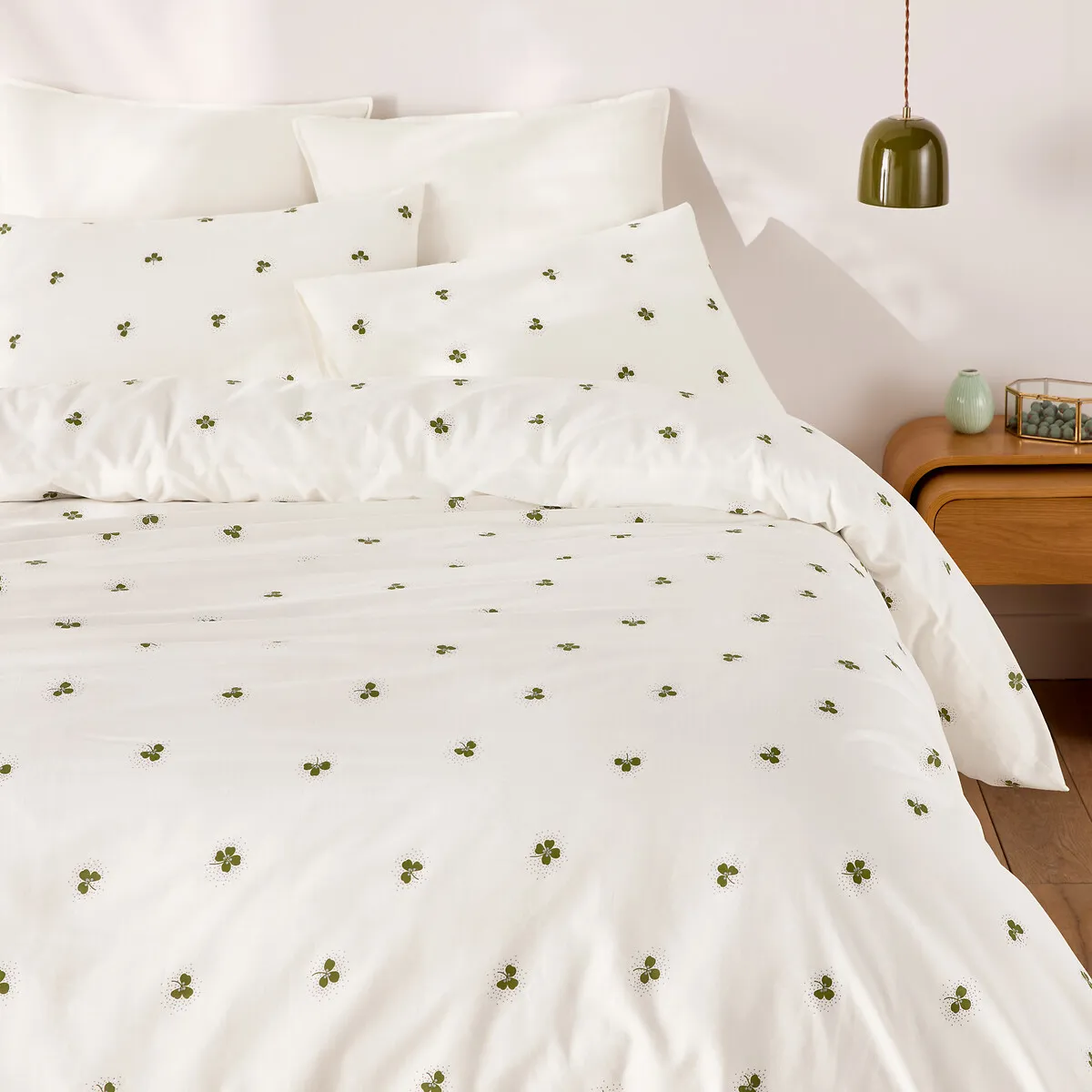 Parure De Lit 30% Coton Recyclé, Taie Rectangle, Imprimé Trèfles, LUCKY CLOVER