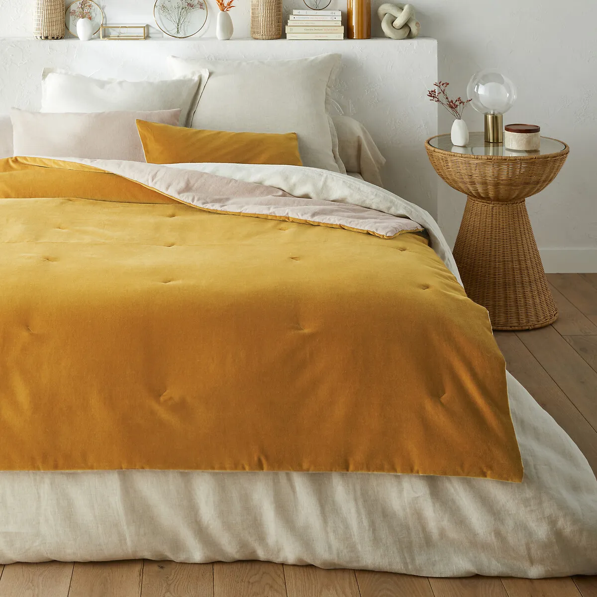 Edredon Matelassé Velours Coton Lin Uni, Velvet
