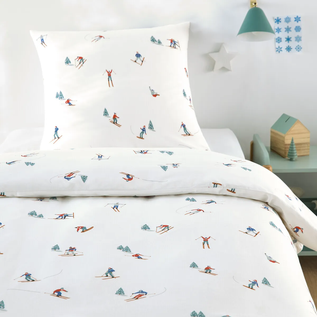 Parure De Lit Enfant En 30% Coton Recyclé, Taie Carrée, TOUT SCHUSS