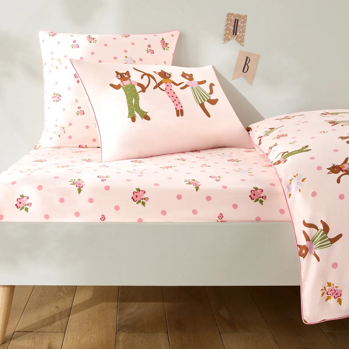 Drap-housse En Coton Biologique, CHATS FLEURIS
