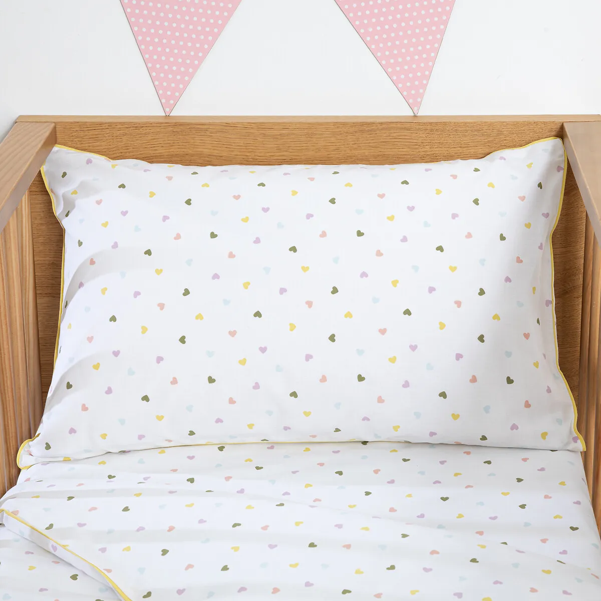 Taie D'oreiller Bébé, En Coton Biologique, Imprimé Cœurs, SCACCO
