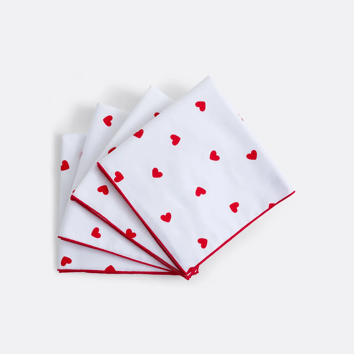 Lot De 4 Serviettes De Table En Coton, Imprimé Cœurs, SCACCO
