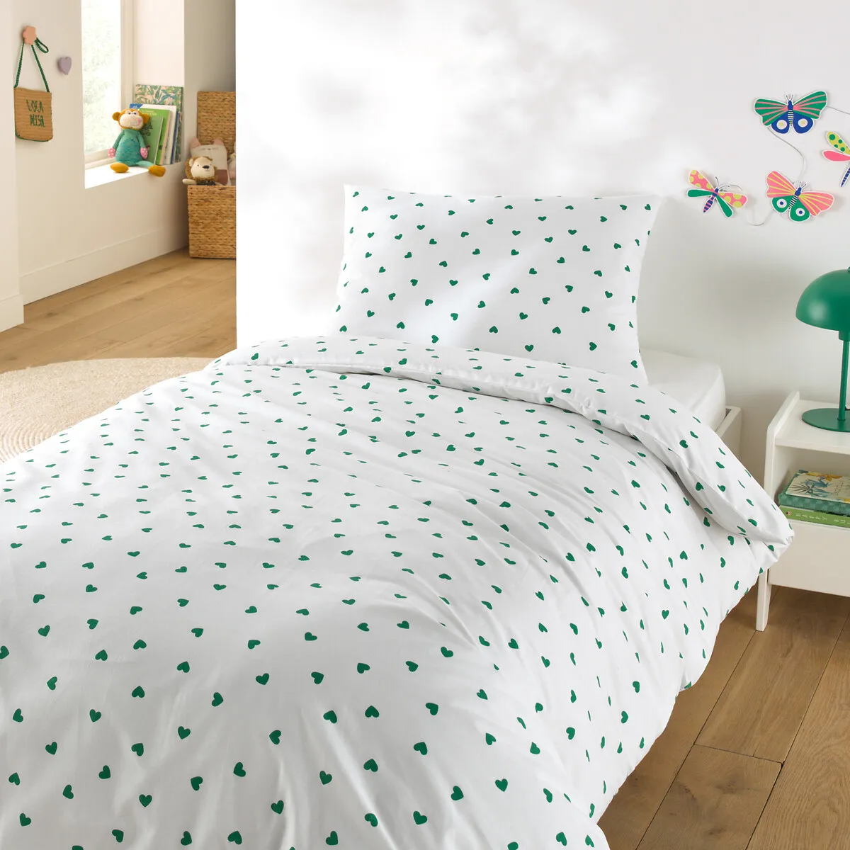 Parure Enfant, En 50% Coton Recyclé, Avec Taie Rectangulaire, Scacco Vert — vue 3