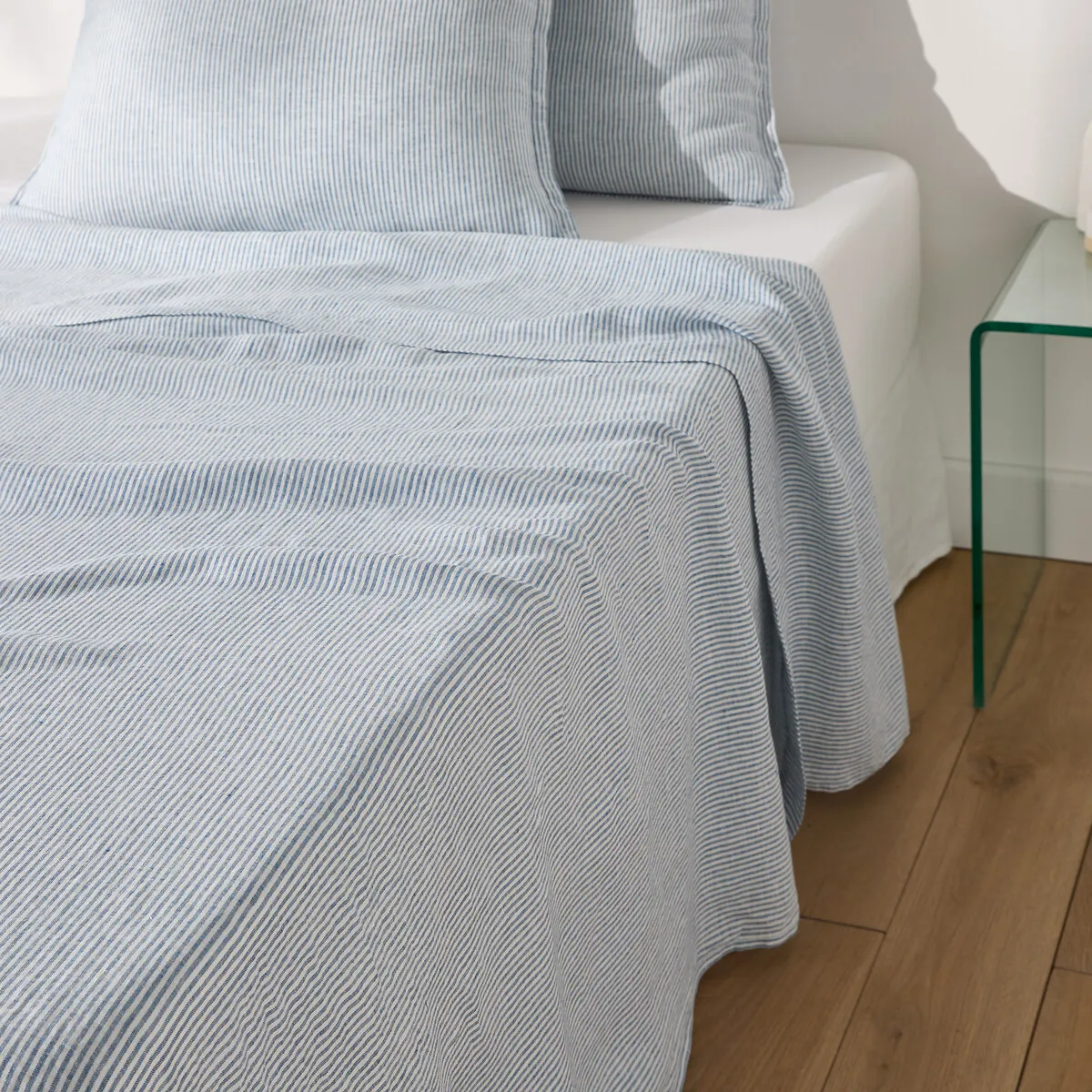 Drap Plat En Lin Lavé, Limona Bleu — vue 3