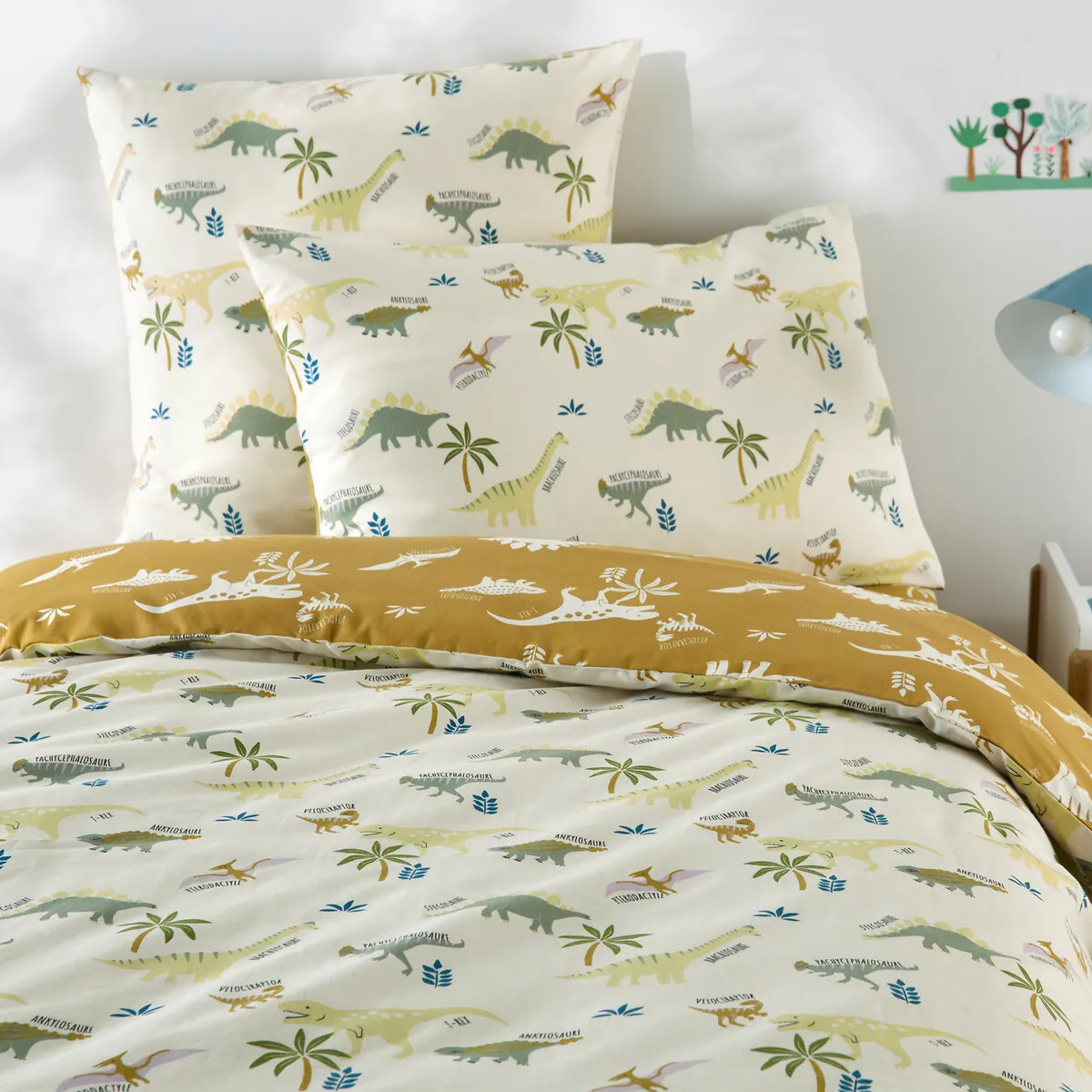 Housse De Couette Enfant, En Coton Biologique, Imprimé Dinosaures, ALNIS