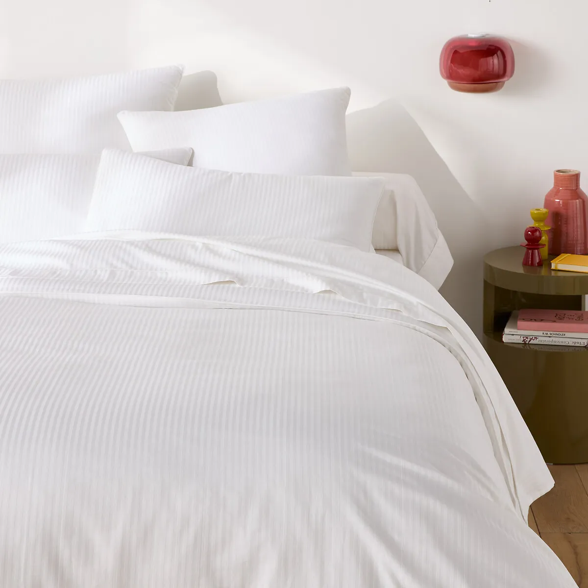 Housse De Couette En Satin De Coton, 153 Fils, Opale Rayé
