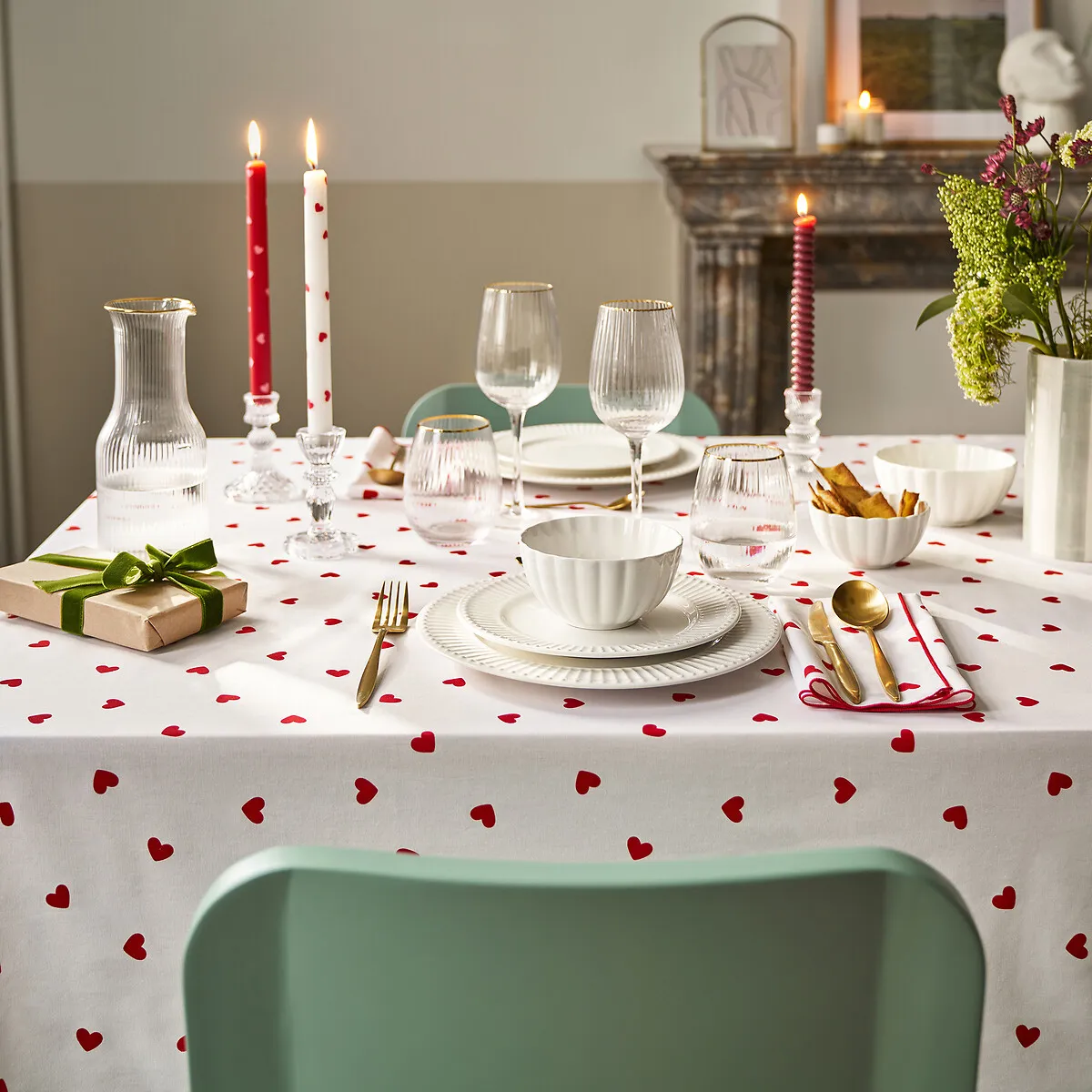 Lot De 4 Serviettes De Table En Coton, Imprimé Cœurs, SCACCO — vue 3
