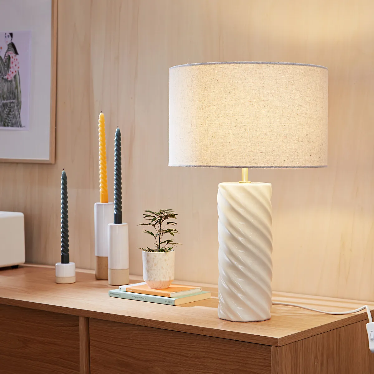 Lampe À Poser Céramique Et Lin, Dehen — vue 3