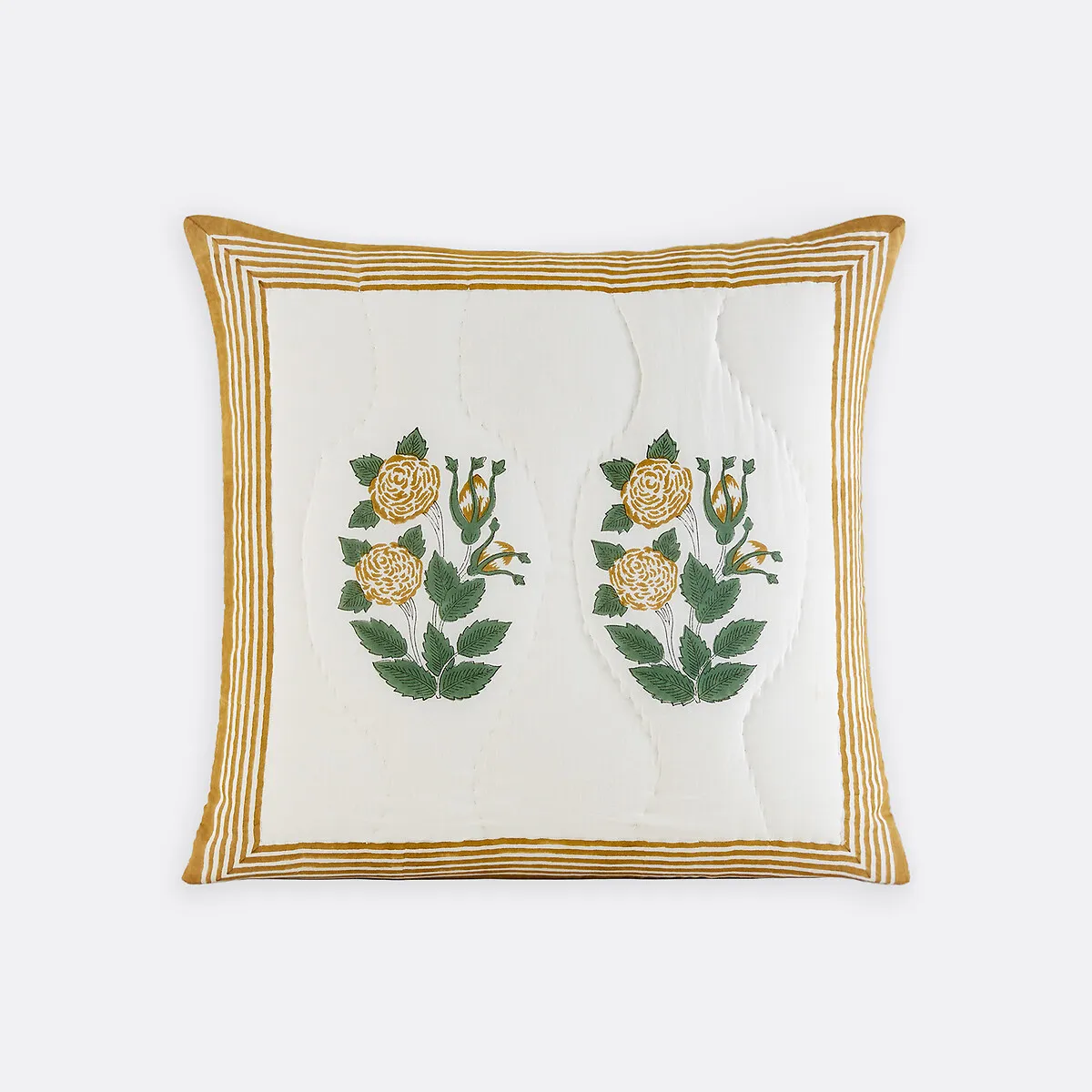 Housse D'oreiller Matelassée, Voile De Coton Imprimé Block-print, Japali