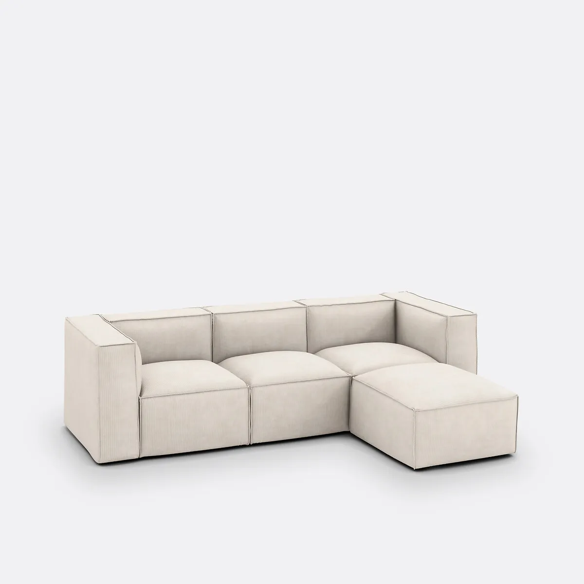 Canapé Modulable, 3 Places Et Pouf, En Velours Côtelé Fines Côtes, SEVEN — vue 3