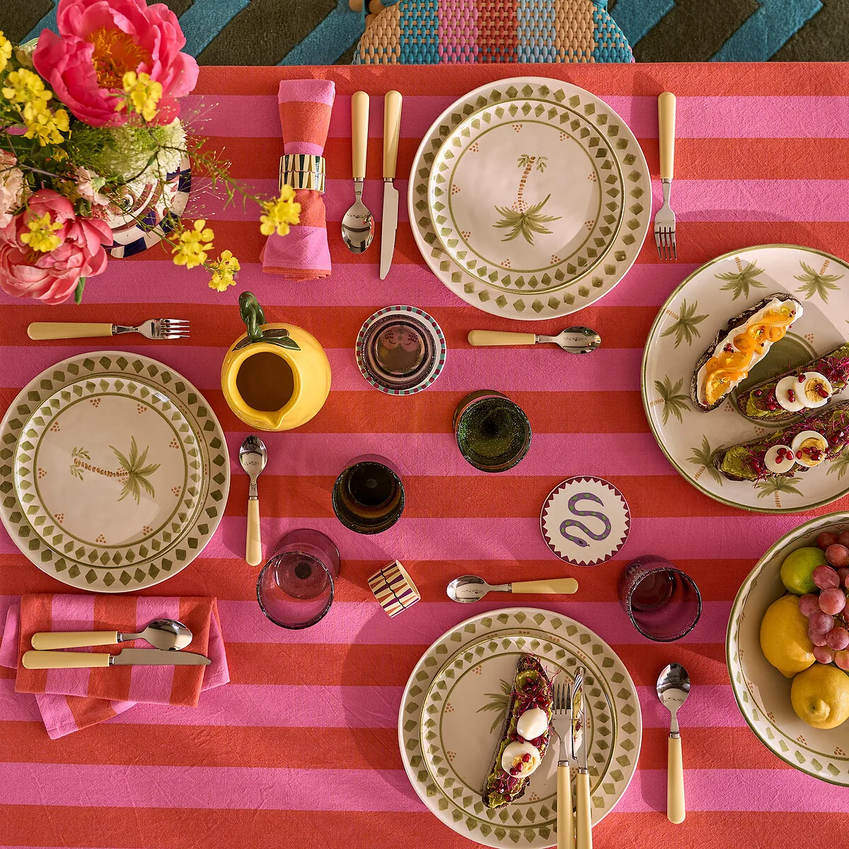 Lot De 4 Serviettes De Table Rayées, 30% Coton Recyclé, Tissé Teint, MIRELLA — vue 3