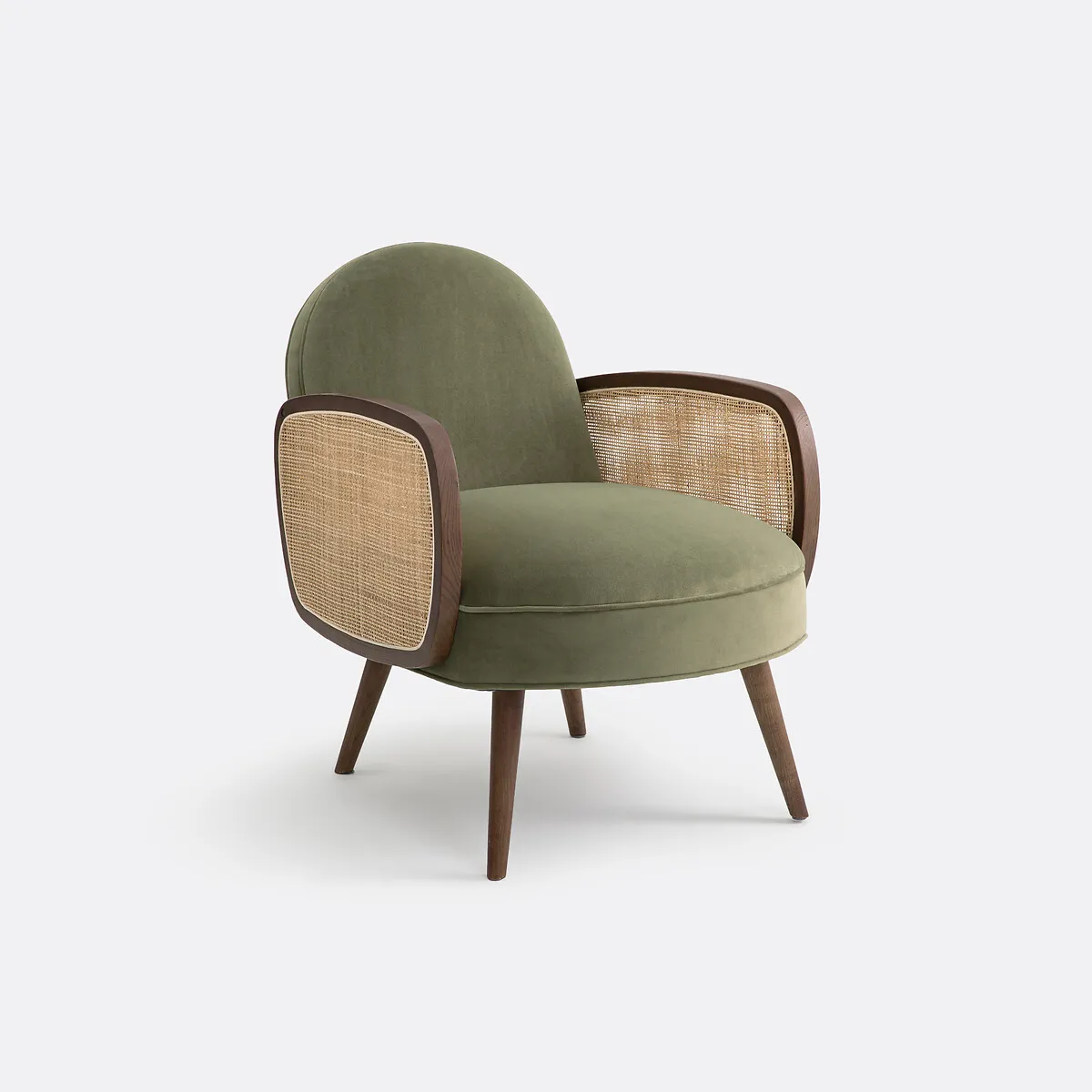 Fauteuil Velours Et Cannage, Buisseau