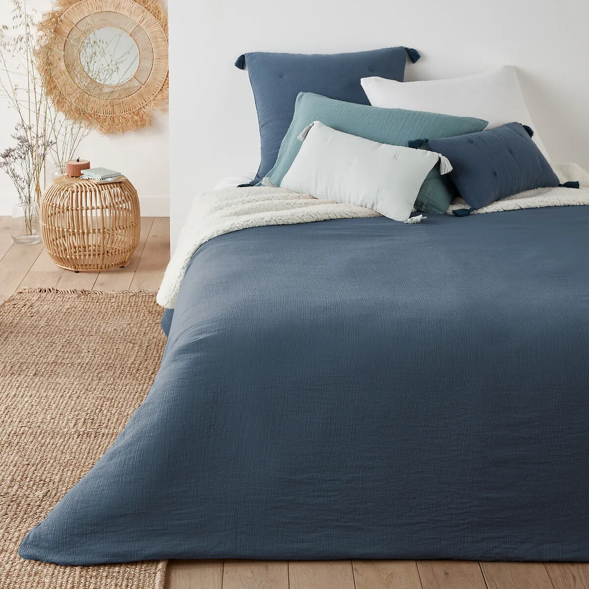 Dessus De Lit Uni Gaze Coton/sherpa Kumla