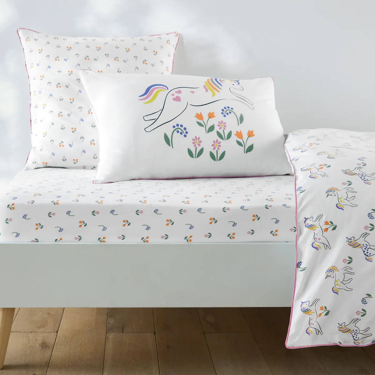 Drap-housse Enfant, En 50% Coton Recyclé, Bonnet 25 Cm, Imprimé Licornes, TAMILA