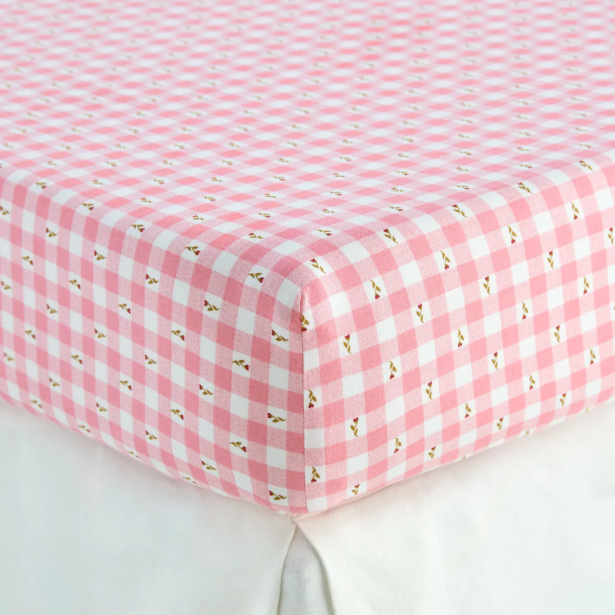 Drap-housse En Coton Lavé, Vichy Fleuris — vue 3