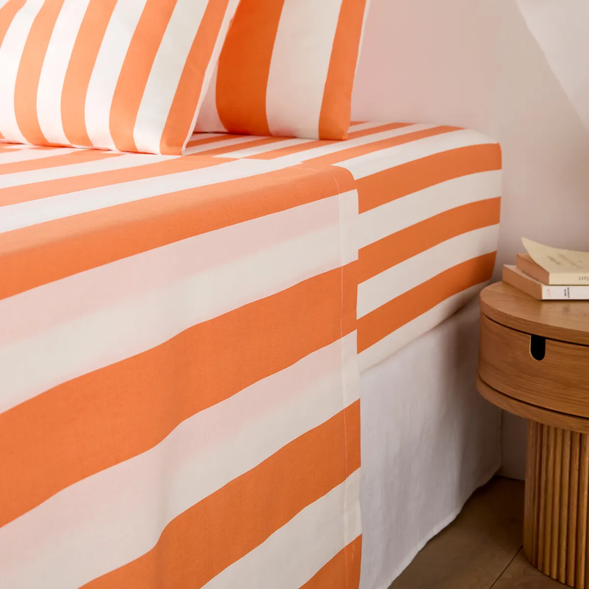 Drap Plat En Coton, Imprimé Rayures, HENDAYE ORANGE