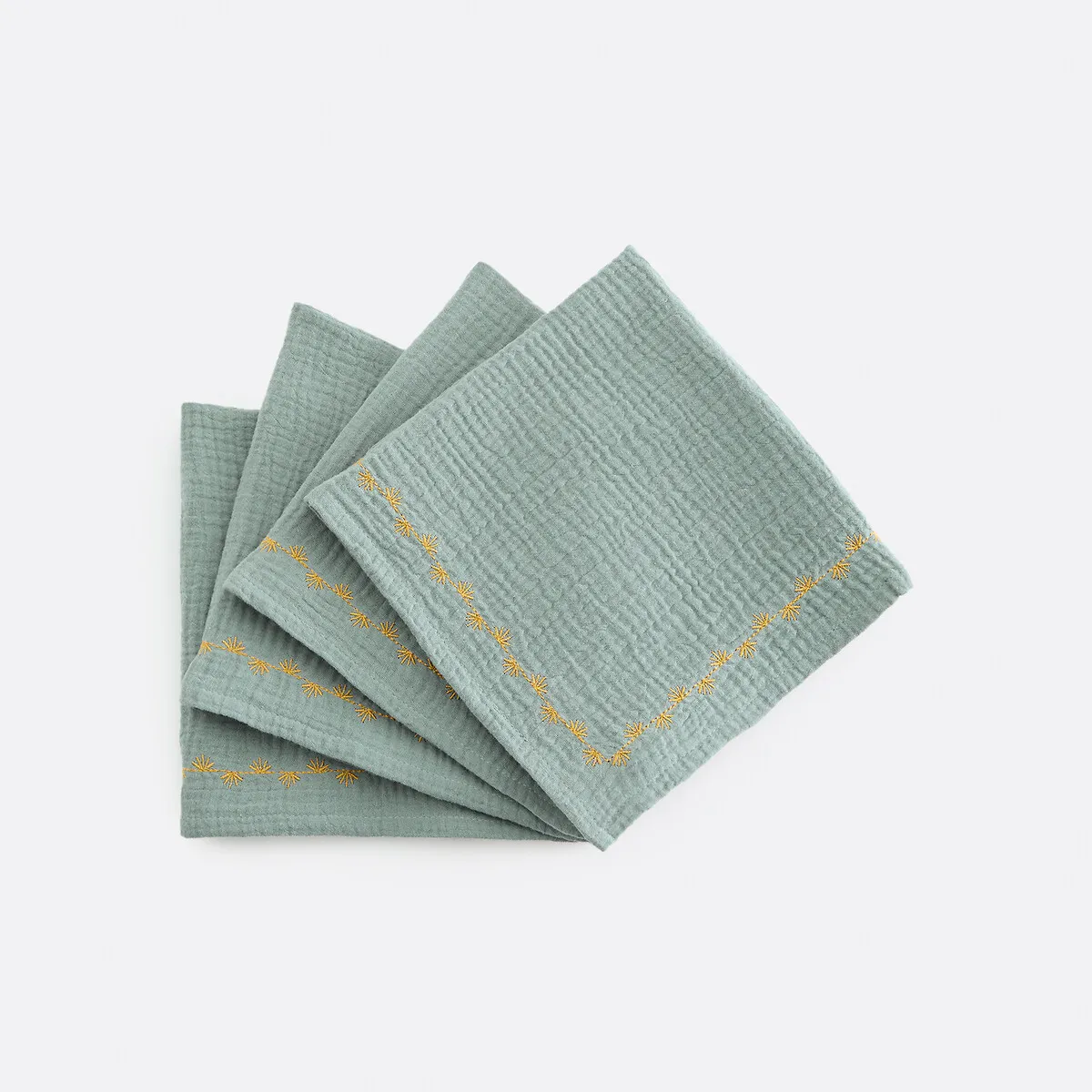 Lot De 4 Serviettes De Table En Gaze De Coton Brodé, Kumla