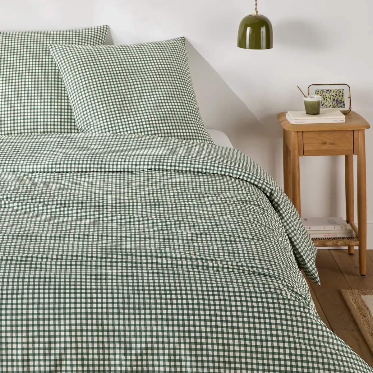 Parure De Lit 30% Coton Recyclé, Taie Carrée, Imprimé Carreaux, LESIA