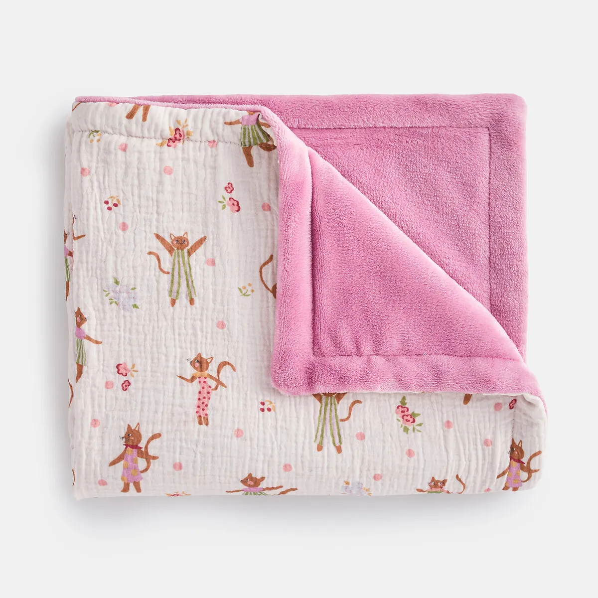 Couverture En Polaire Et Gaze De Coton Imprimée, CHATS FLEURIS — vue 3