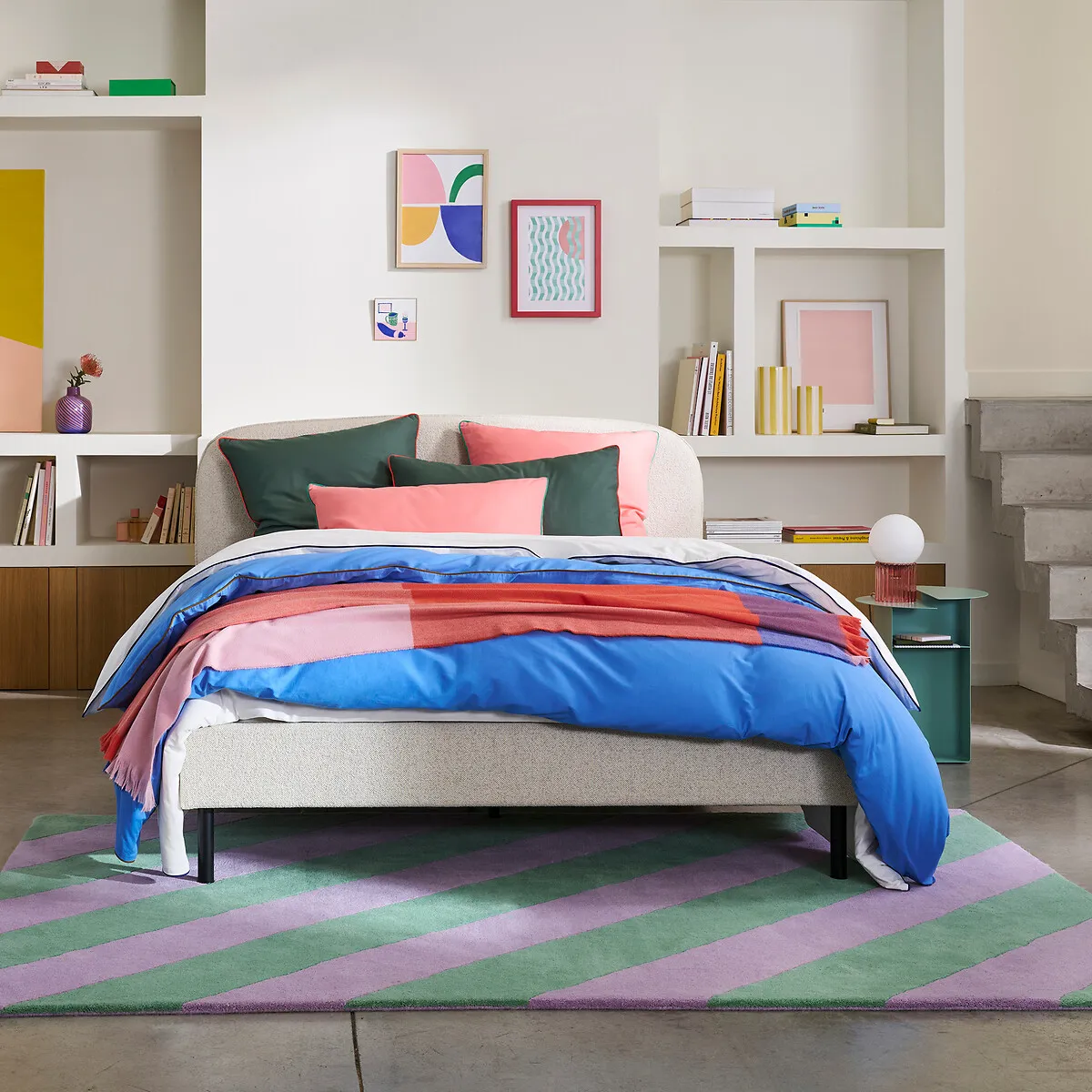 Lit Rembourré Tissu Bouclette Avec Sommier, Conto — vue 3