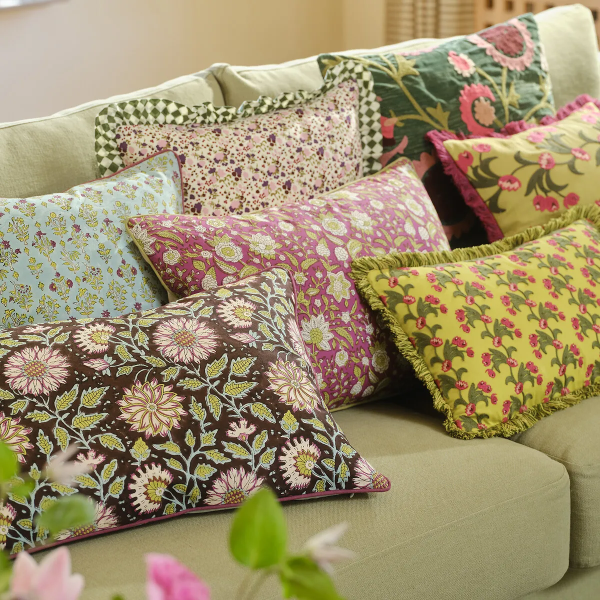 Housse De Coussin Brodée 50 X 50 Cm, En Panne De Velours, IZILD — vue 3