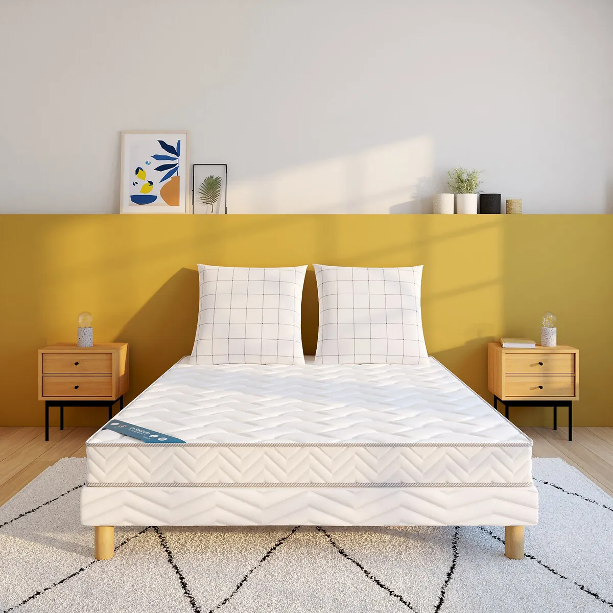 Ensemble Matelas Mousse Densité 25Kg, Soutien Mi-ferme, Accueil Moelleux+sommier