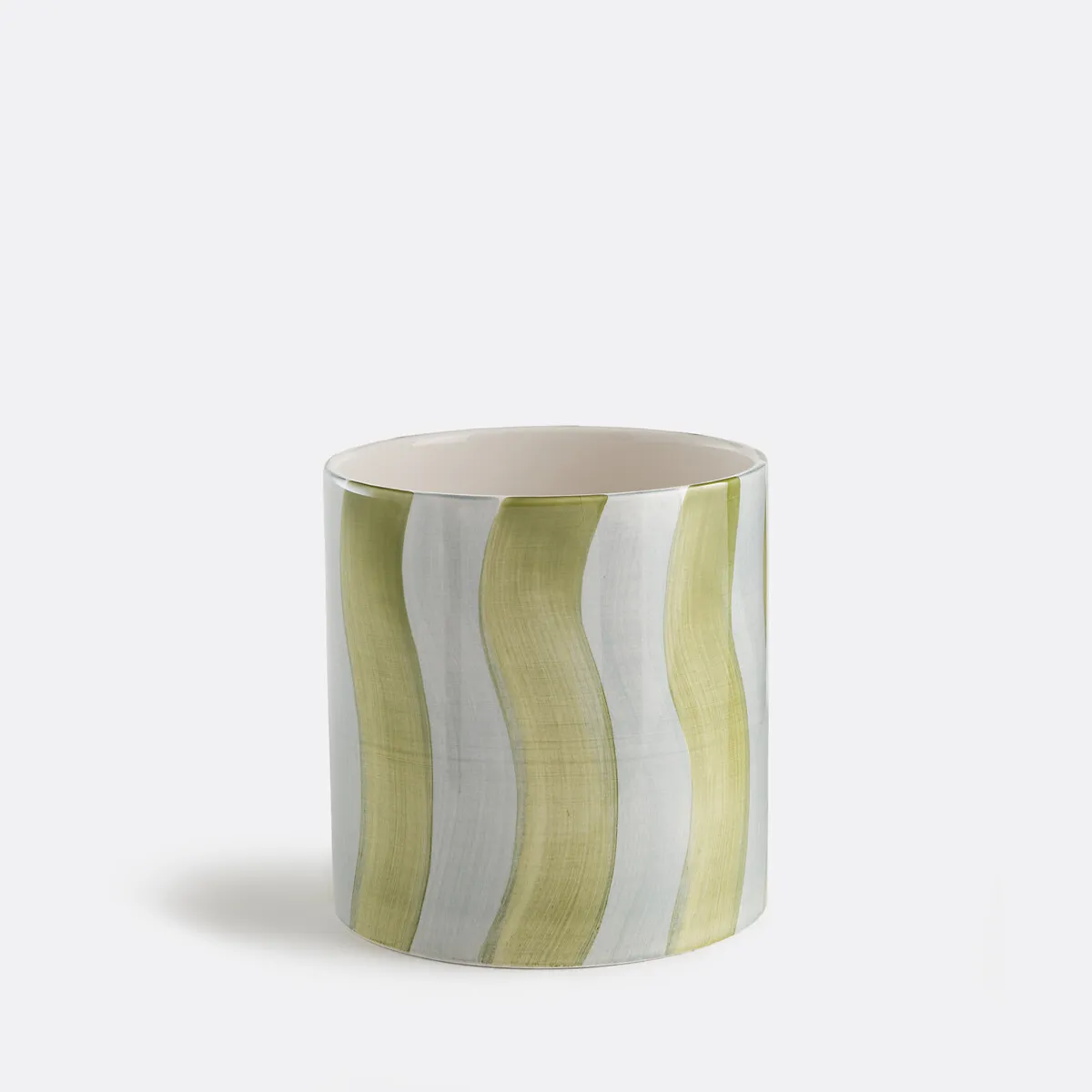 Cache-pot En Céramique Émaillée, À Rayures, Diamètre 14 Cm, TOUMA