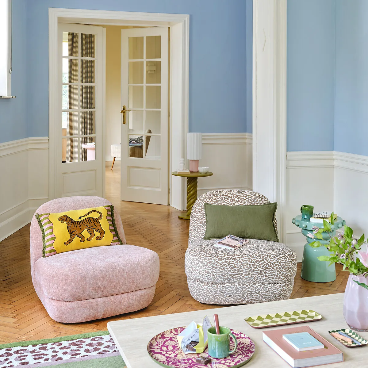 Fauteuil Lounge Compact, Tissu Bouclette Motif Léopard, OLTO — vue 3